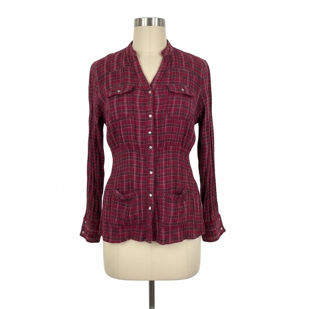 Decree Womens Plaid‎ Snap Front Tunic Shirt Red Medium